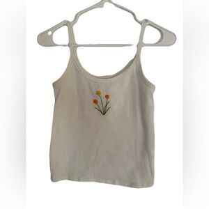 Floral Hand-Stitched Embroidered White Tank Top